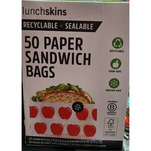 Lunchskins Recyclable, Sealable Paper Red Apple Sandwich Bags, 50 Count